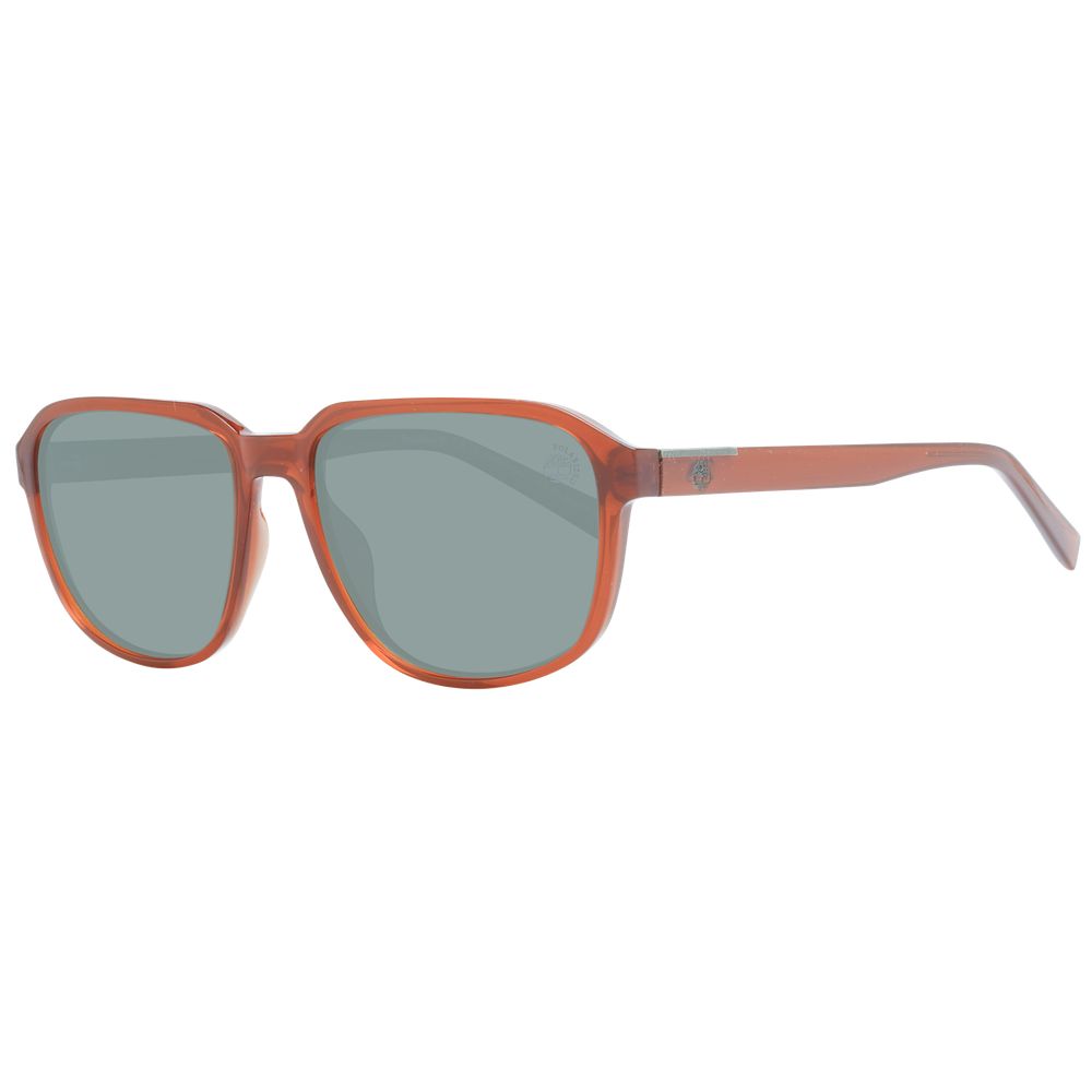 Timberland Brown Men's Sunglasses – Square Full-Rim with Green Polarized Lenses, 56mm