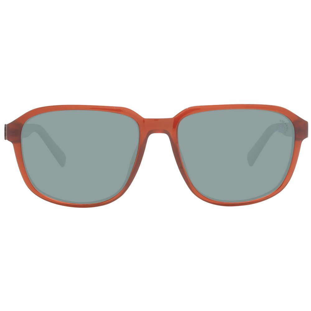 Timberland Brown Men's Sunglasses – Square Full-Rim with Green Polarized Lenses, 56mm