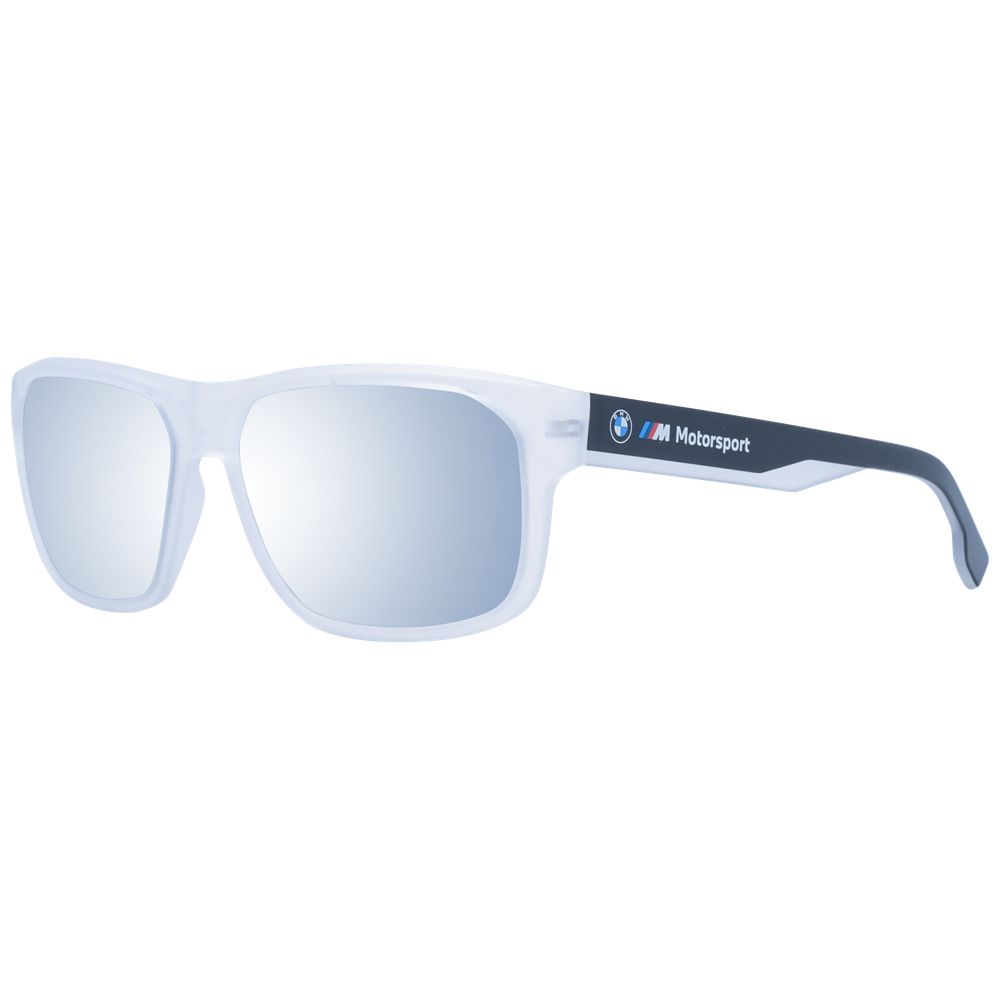 BMW Motorsport Men’s Sunglasses – White Full-Rim Frame with Grey Mirrored Lenses, 59mm