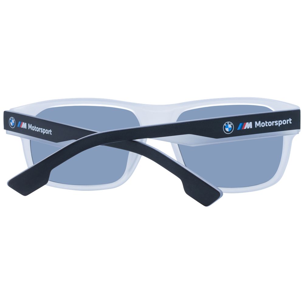 BMW Motorsport Men’s Sunglasses – White Full-Rim Frame with Grey Mirrored Lenses, 59mm