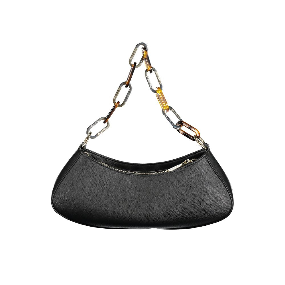 Mario Valentino Black Leather Handbag with Chain Shoulder Handle