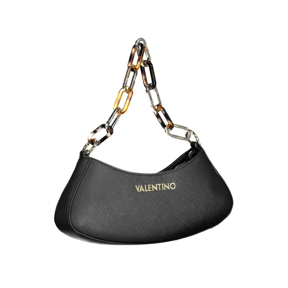 Mario Valentino Black Leather Handbag with Chain Shoulder Handle