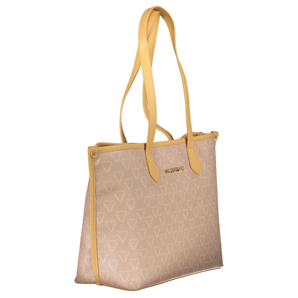 Mario Valentino Beige Faux Leather Shoulder Bag with Gold Accents