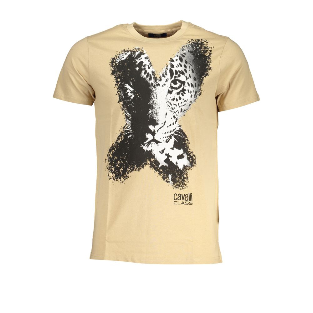 Cavalli Class Beige Cotton T-Shirt: Bold Urban Statement