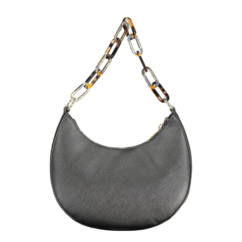 Mario Valentino Black Smooth Leather Handbag with Chain Detail