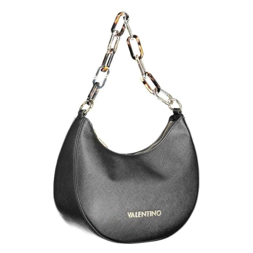Mario Valentino Black Smooth Leather Handbag with Chain Detail
