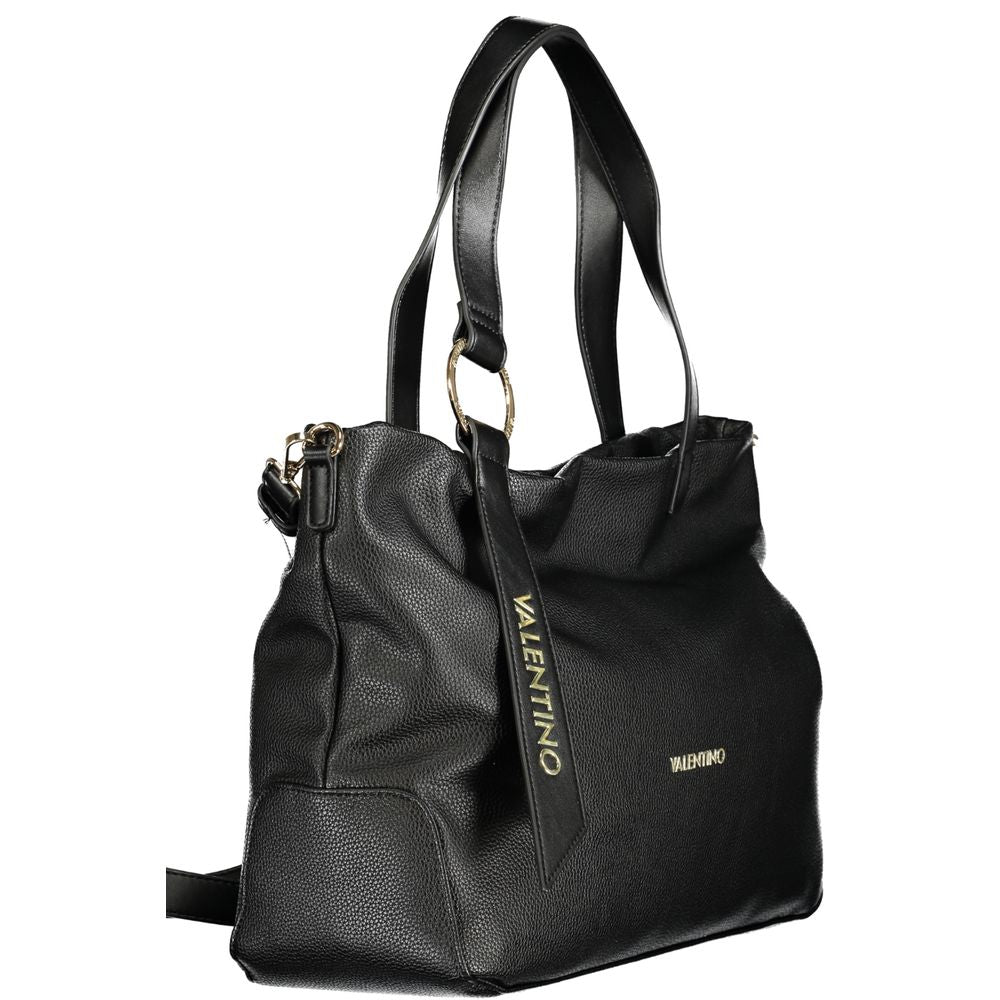 Mario Valentino Black Faux Leather Handbag with Iconic Logo