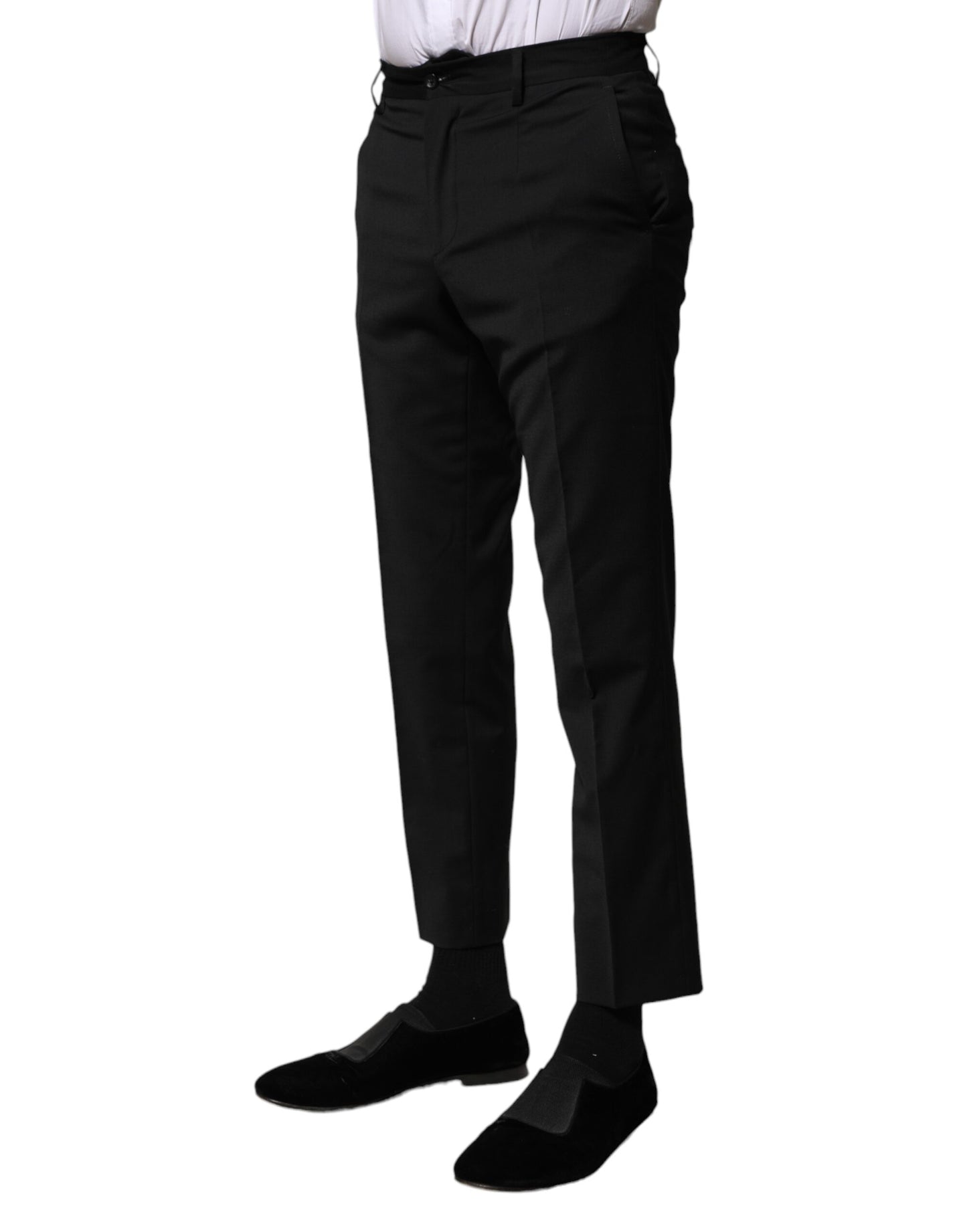 Dolce & Gabbana Black Wool Formal Cropped Pants for Men