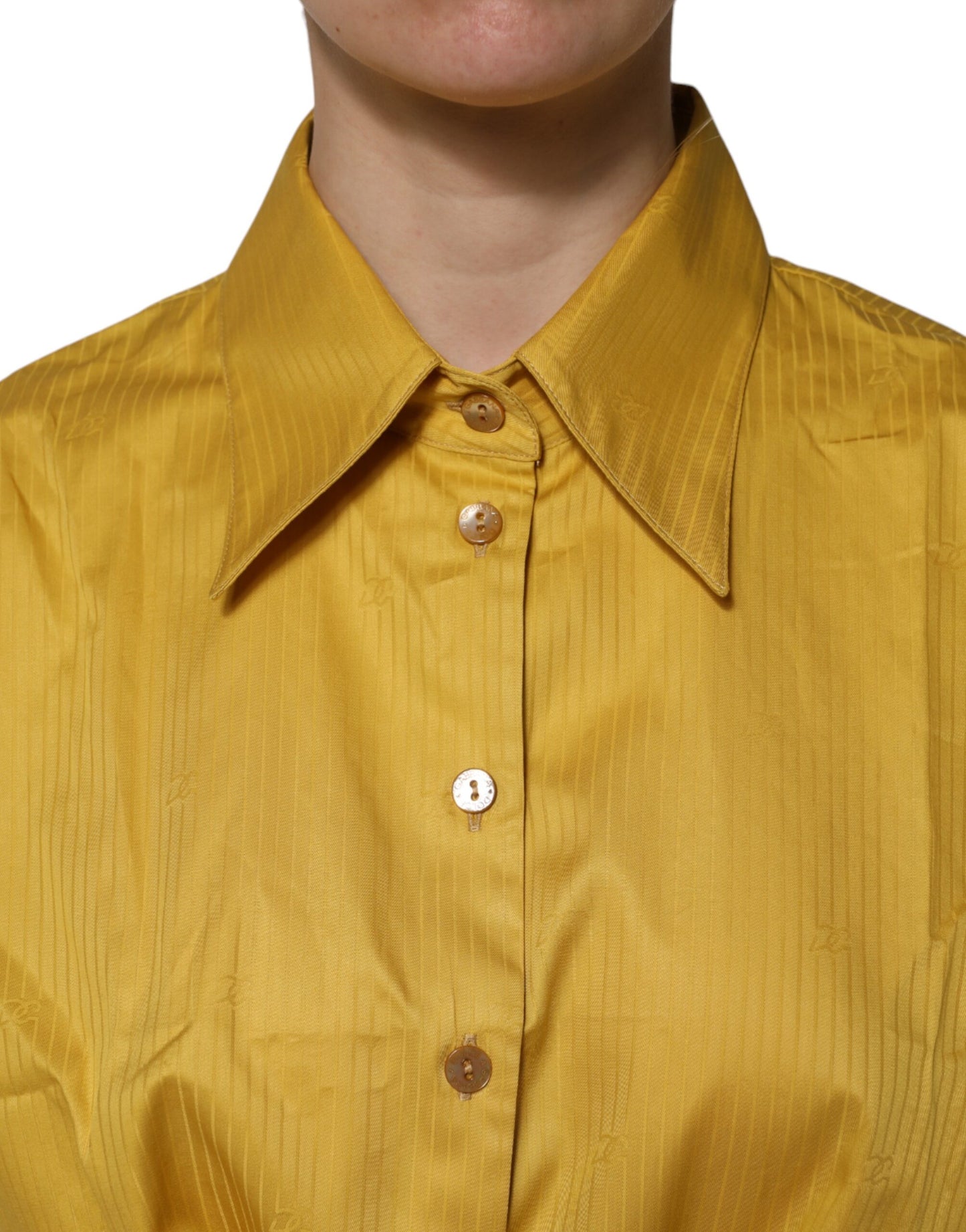 Dolce & Gabbana Mustard Short Sleeves Collared Tie Waist Blouse Top
