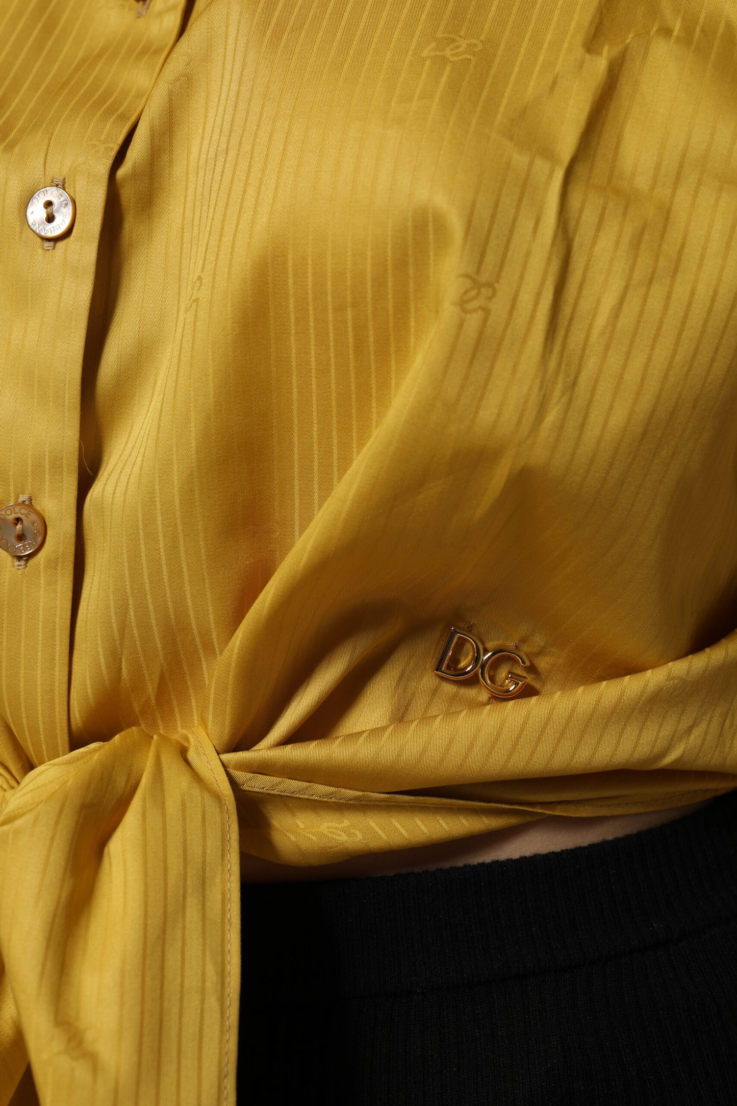 Dolce & Gabbana Mustard Short Sleeves Collared Tie Waist Blouse Top