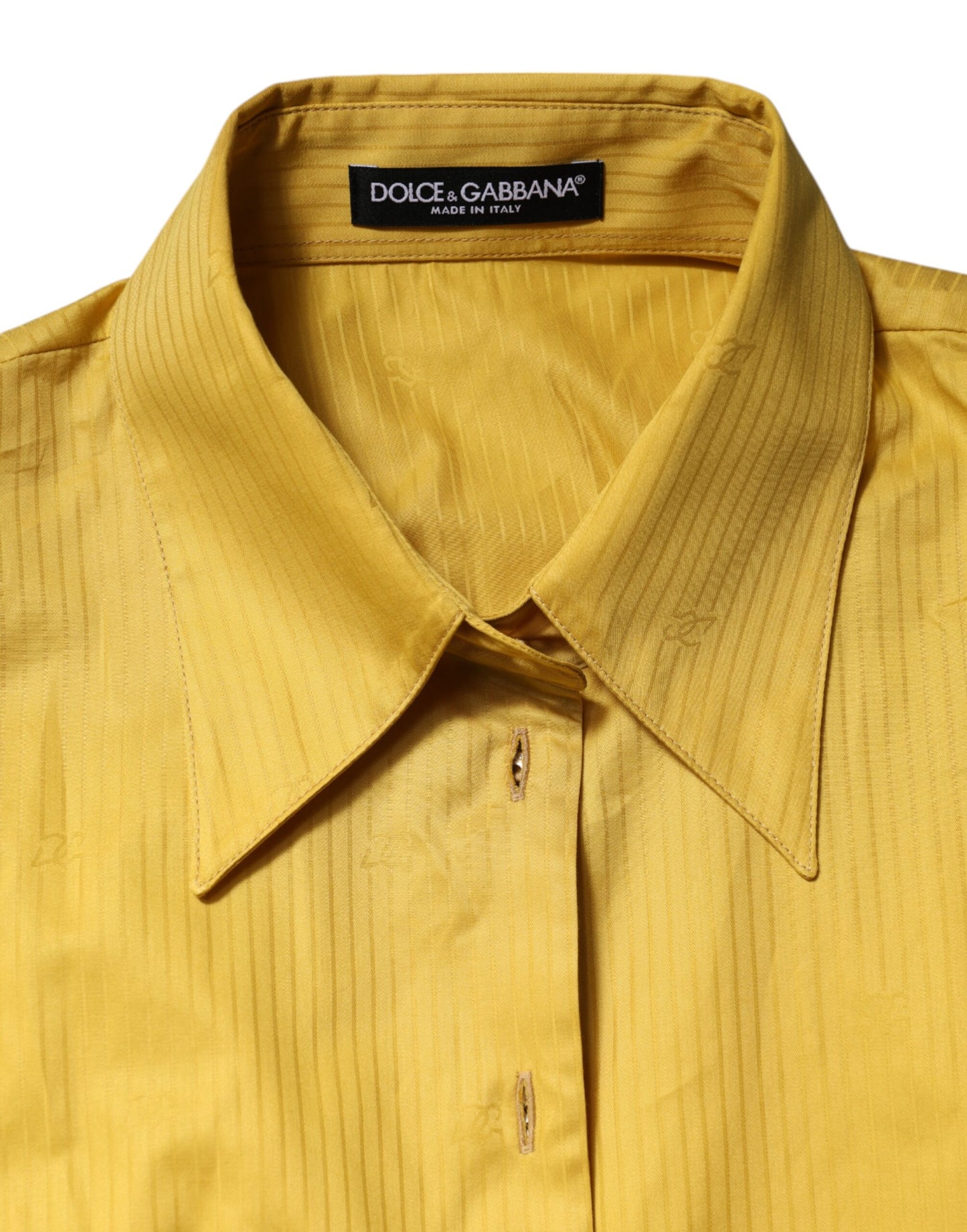 Dolce & Gabbana Mustard Short Sleeves Collared Tie Waist Blouse Top