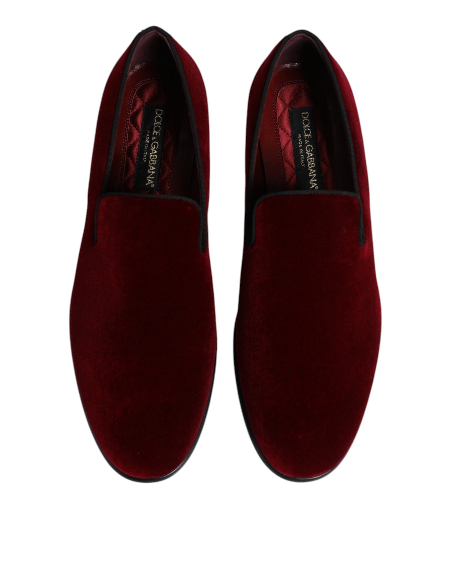 Dolce & Gabbana Red Cotton Velvet Slip On Loafers
