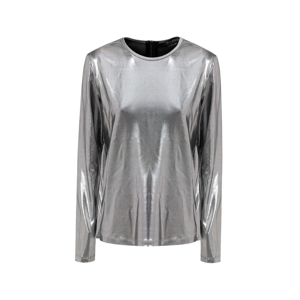 Tom Ford Gray Viscose Long Sleeve Silver Metallic T-Shirt