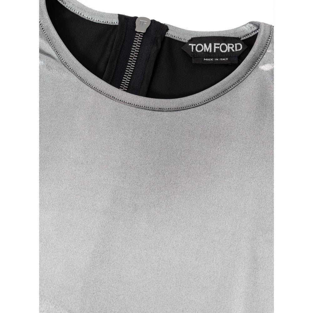Tom Ford Gray Viscose Long Sleeve Silver Metallic T-Shirt