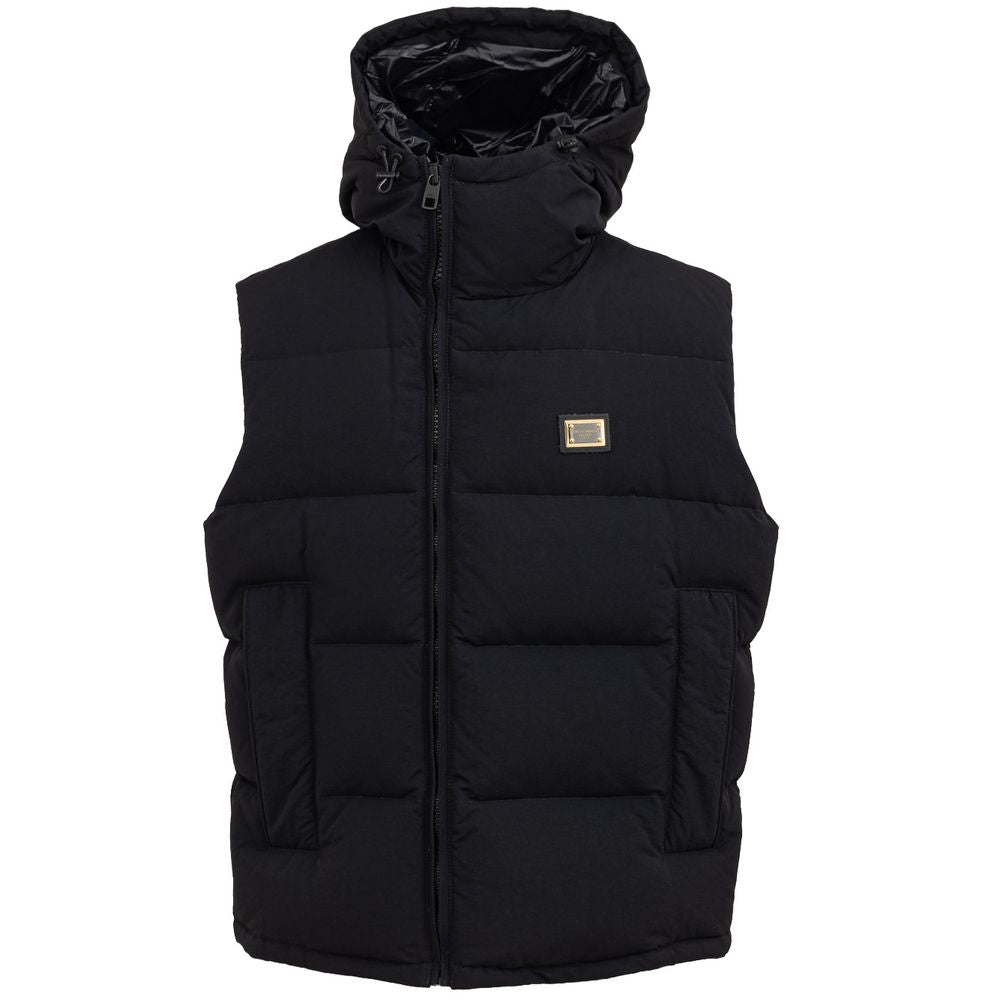 Dolce & Gabbana Hooded Black Padded Zip-Up Gilet Vest Jacket