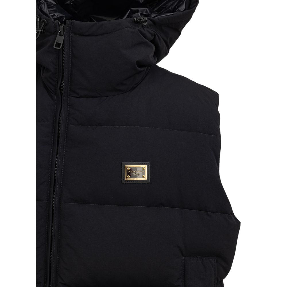 Dolce & Gabbana Hooded Black Padded Zip-Up Gilet Vest Jacket