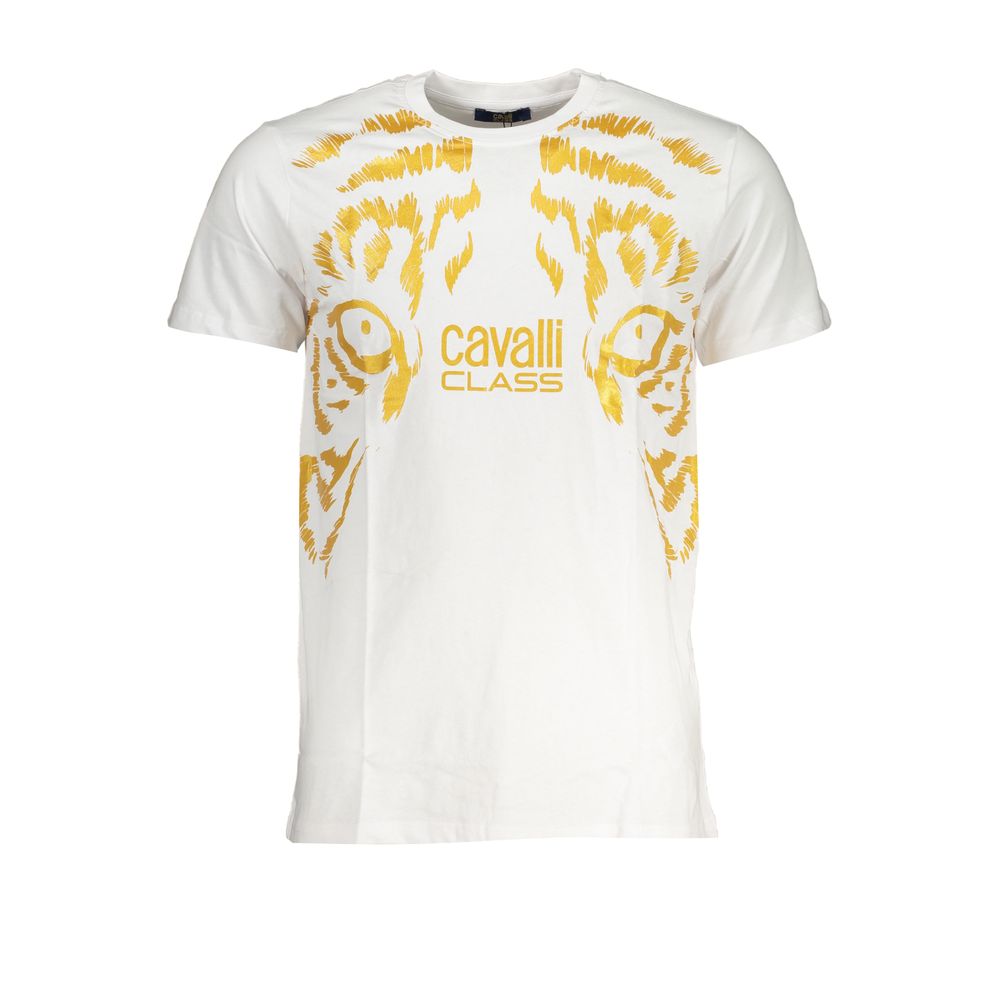 Cavalli Class White Cotton T-Shirt - Bold Statement Style