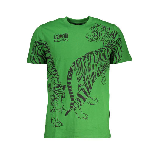 Cavalli Class Green Cotton T-Shirt for Stylish Comfort