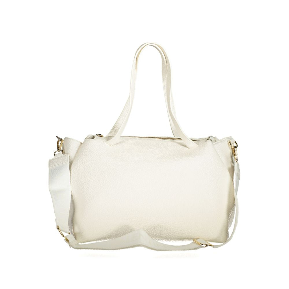 Mario Valentino White Faux Leather Women Handbag with Logo Accents