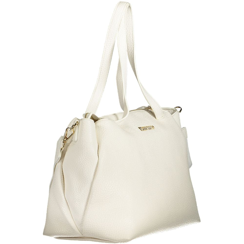 Mario Valentino White Faux Leather Women Handbag with Logo Accents
