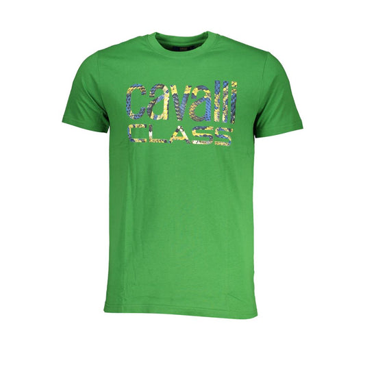 Cavalli Class Green Cotton T-Shirt - Bold Print Statement