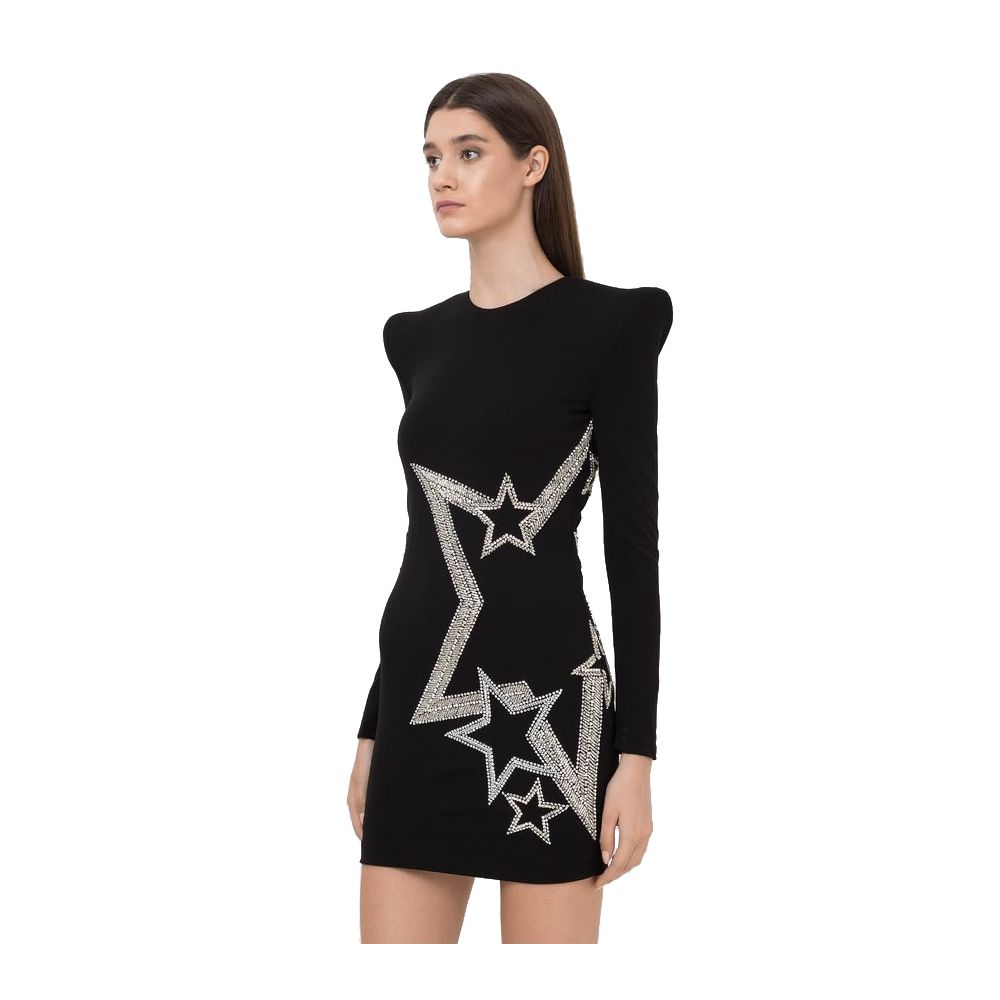 Balmain Black Viscose Dress with Rhinestone Accents