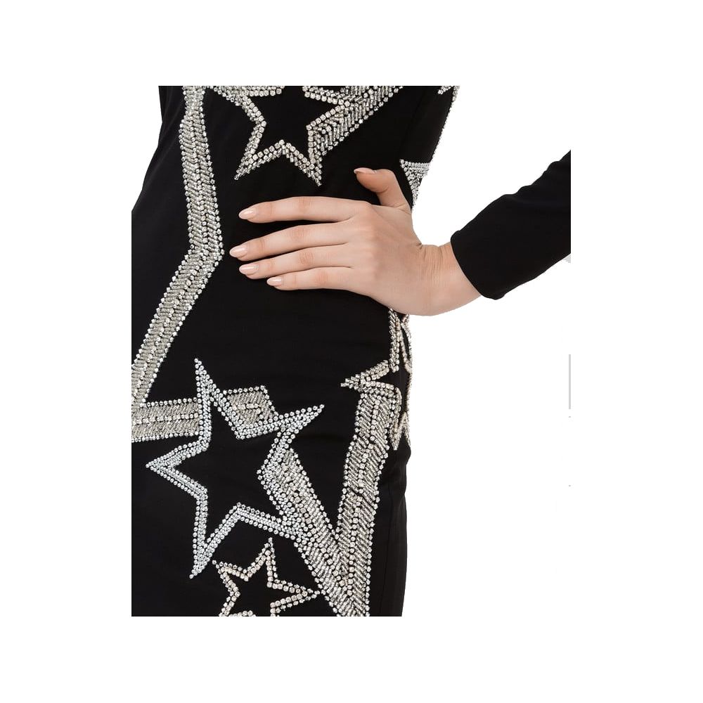 Balmain Black Viscose Dress with Rhinestone Accents