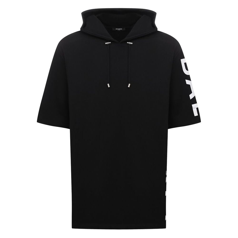 Balmain Black Cotton Half-Sleeve Sweatshirt