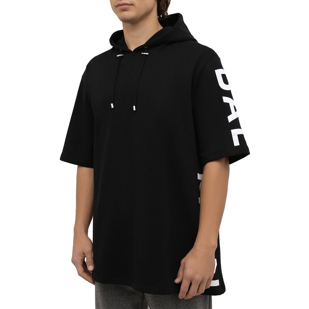 Balmain Black Cotton Half-Sleeve Sweatshirt