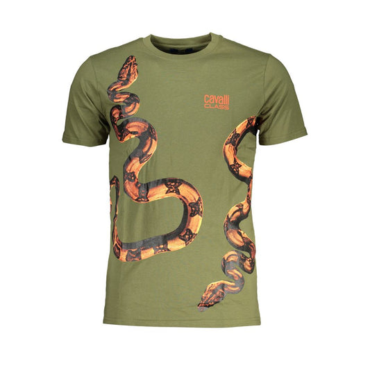 Cavalli Class Green Cotton T-Shirt: Where Modern Style Meets Comfort