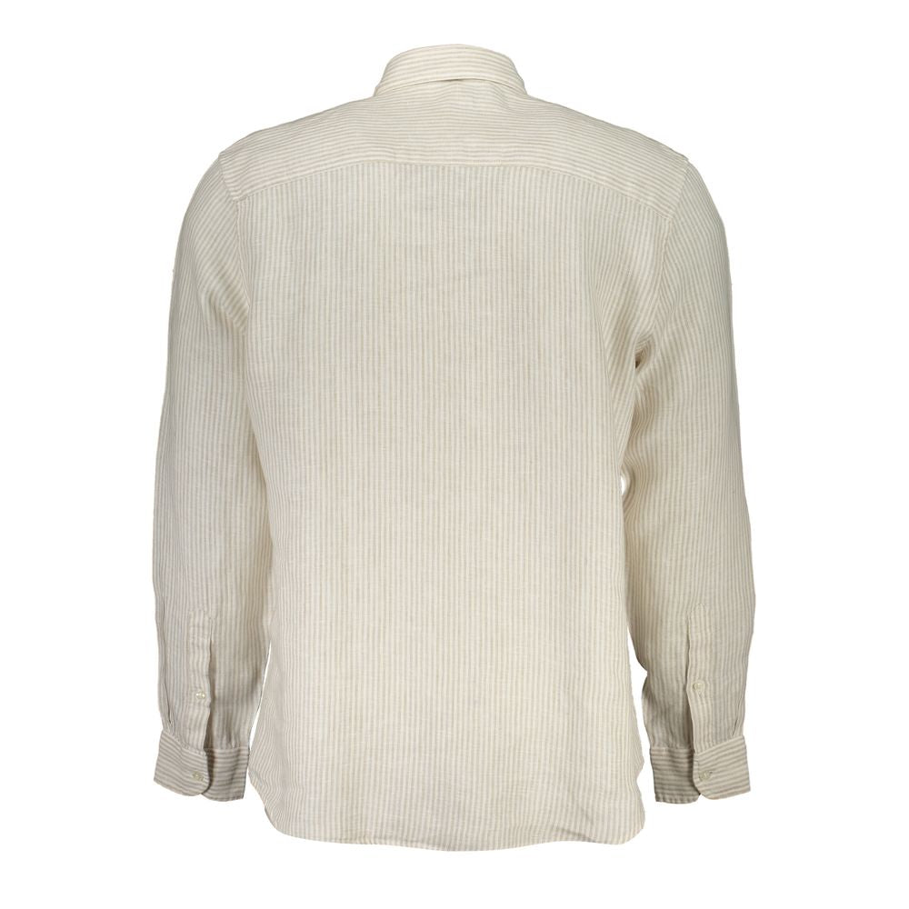 North Sails Beige Linen Shirt - Striped Long Sleeve with French Collar