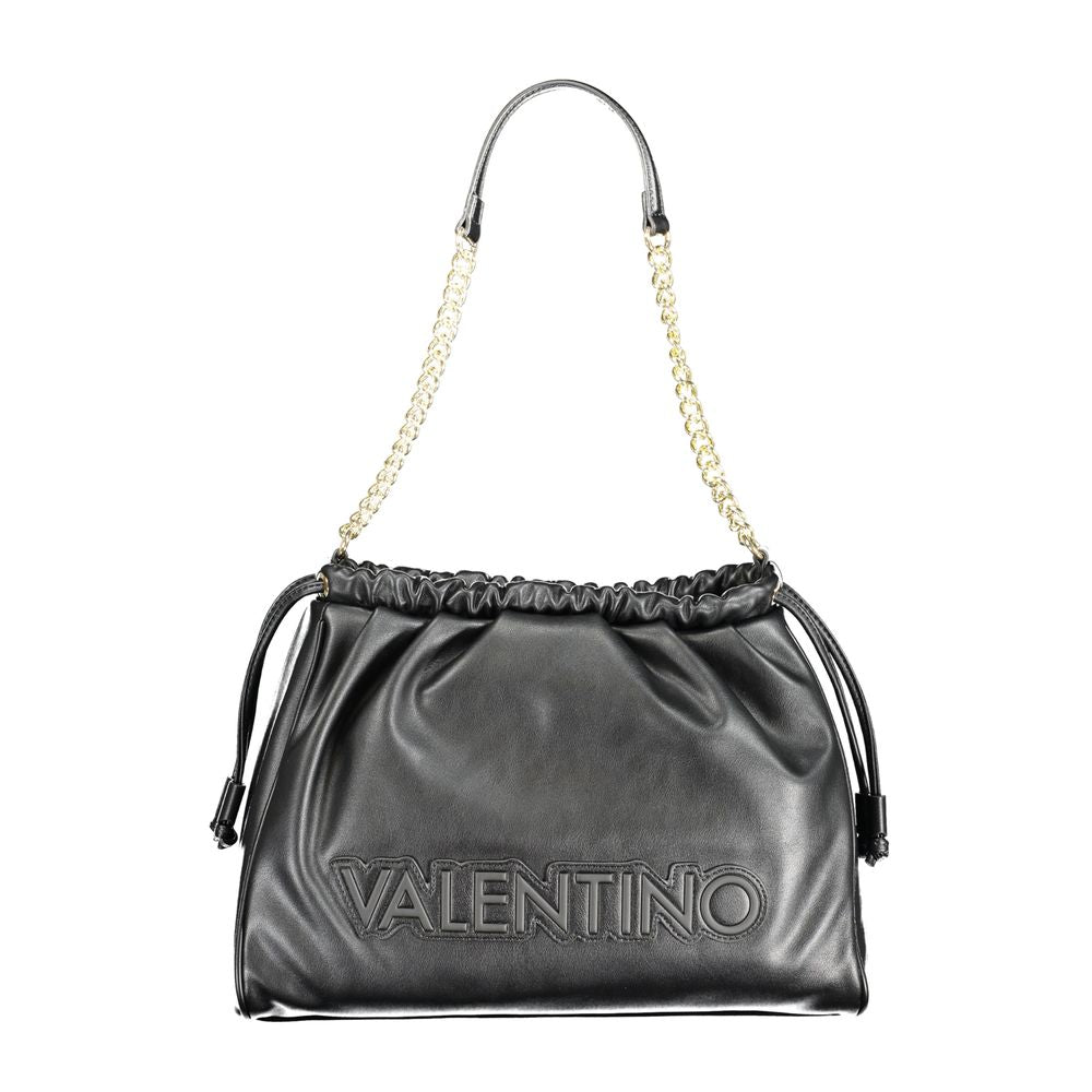Mario Valentino Black Smooth Leather Handbag with Chain Shoulder Handle