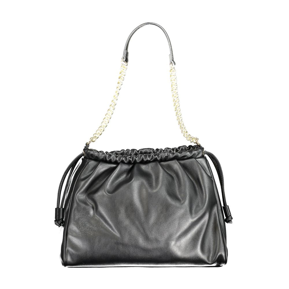Mario Valentino Black Smooth Leather Handbag with Chain Shoulder Handle
