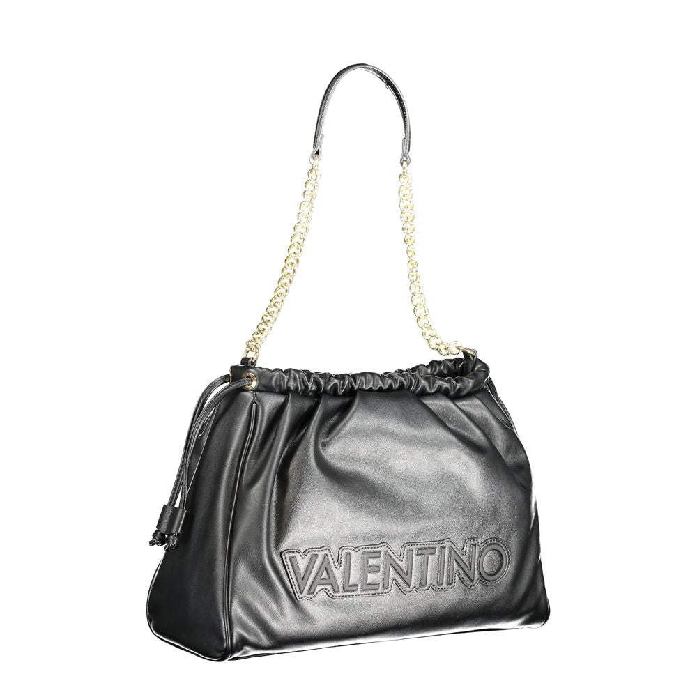 Mario Valentino Black Smooth Leather Handbag with Chain Shoulder Handle