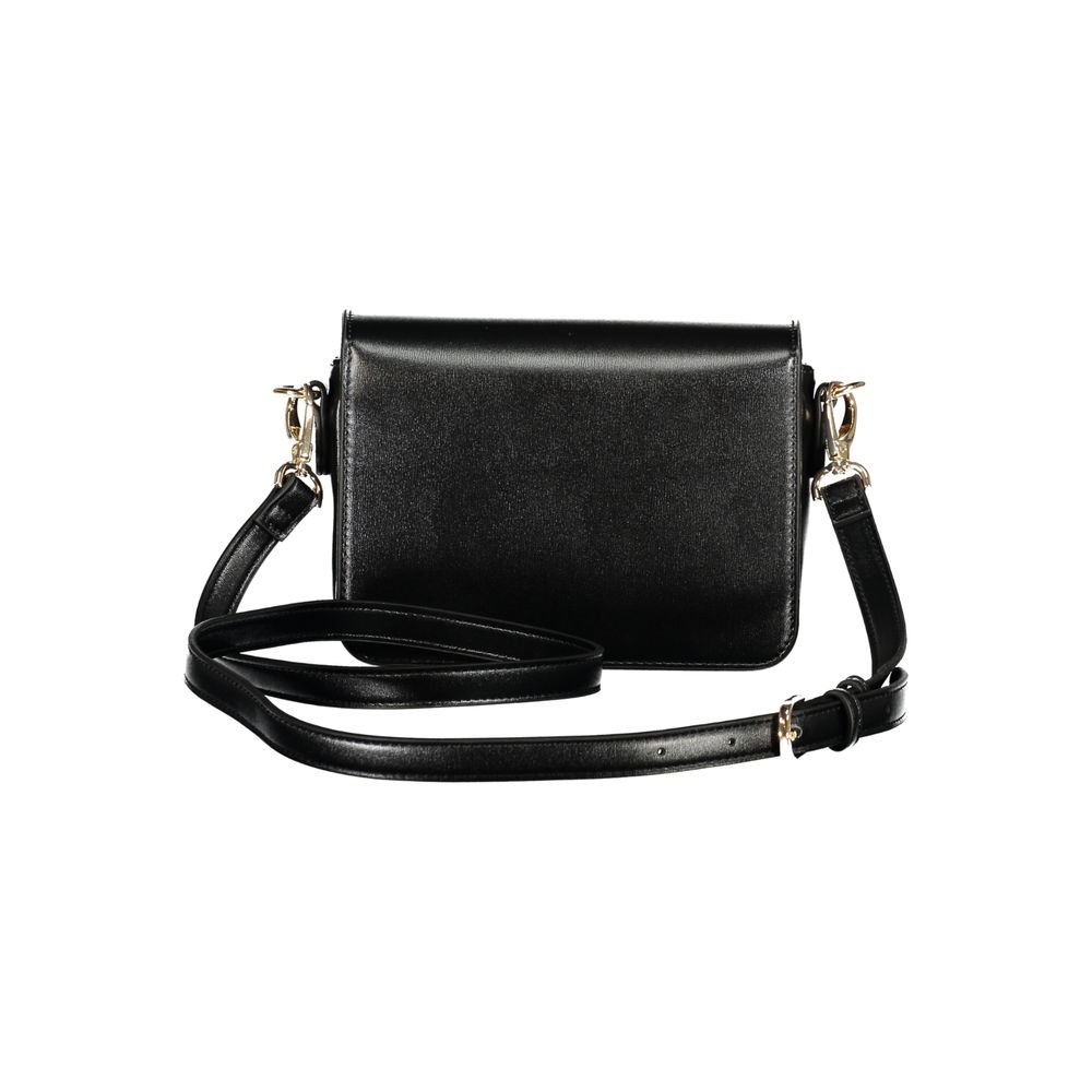 Mario Valentino Black Grained Leather Handbag with Gold Accents