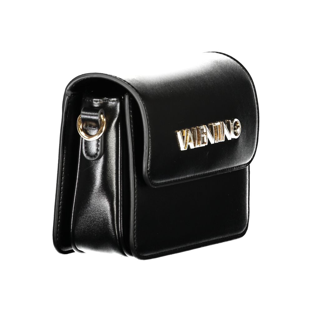 Mario Valentino Black Grained Leather Handbag with Gold Accents