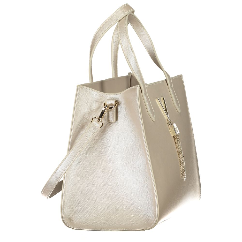 Mario Valentino Gray Faux Leather Women Handbag with Gold Accents