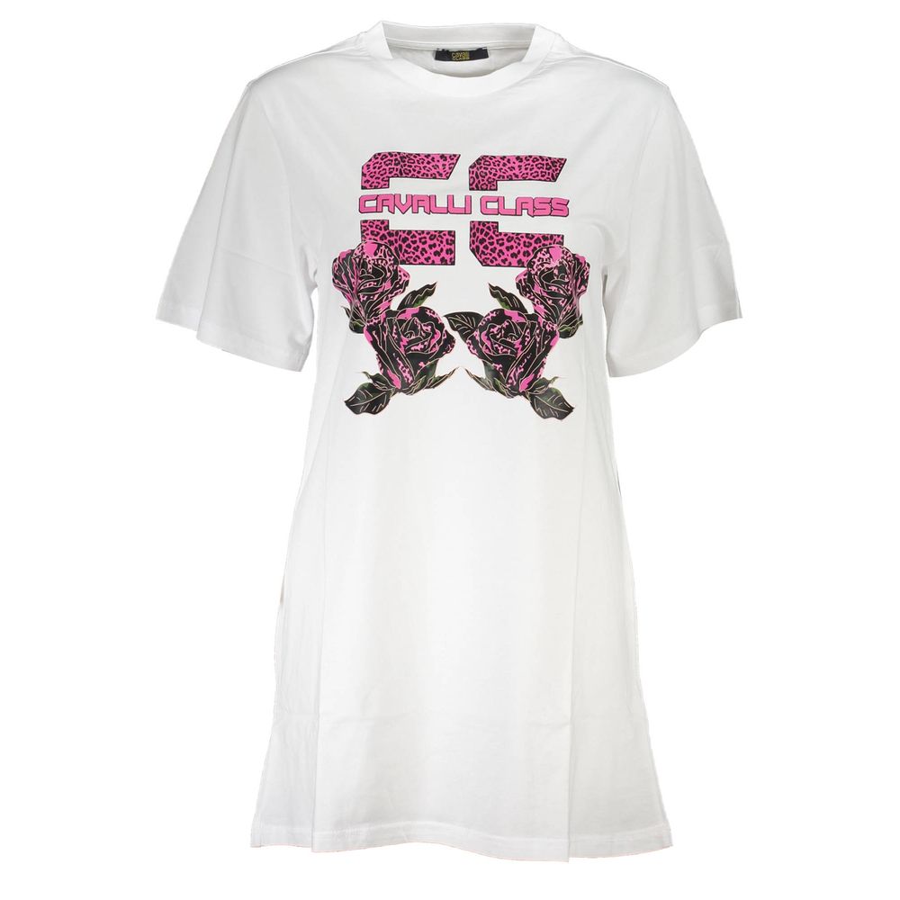 Cavalli Class White Cotton Women Dress: Bold and Artistic Style