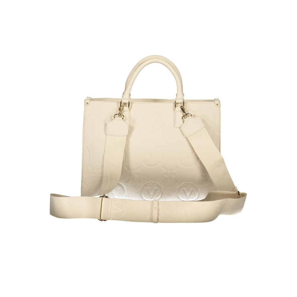 Mario Valentino Beige Leather-Finish Handbag with Elegant Detailing