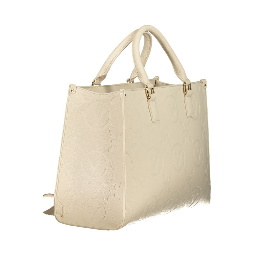 Mario Valentino Beige Leather-Finish Handbag with Elegant Detailing