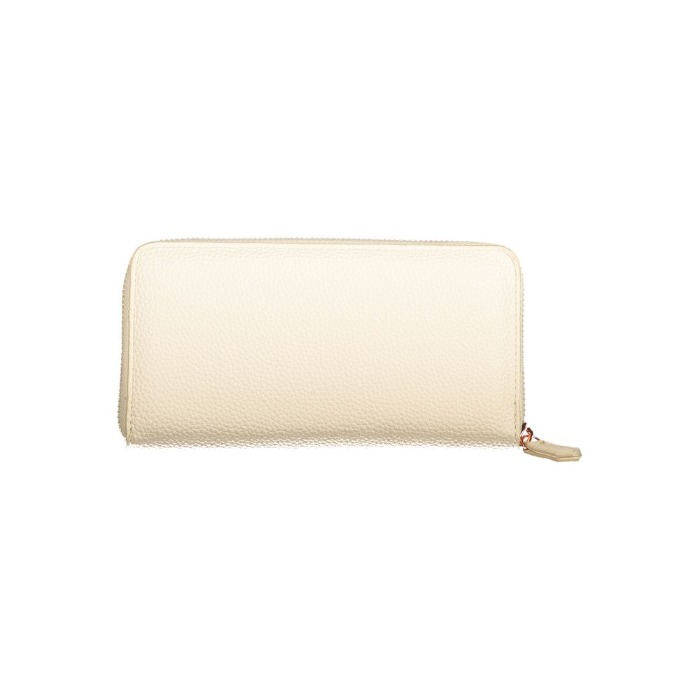 Mario Valentino Beige Faux Leather Wallet with Zip Closure