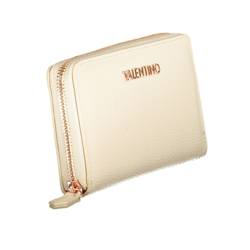 Mario Valentino Beige Faux Leather Wallet with Zip Closure