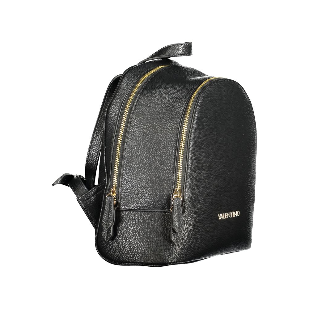 Mario Valentino Black Faux Leather Backpack with Luxury Logo