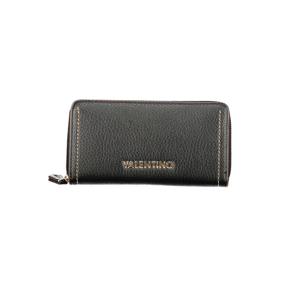 Mario Valentino Black Faux Leather Women Wallet with Zip Closure