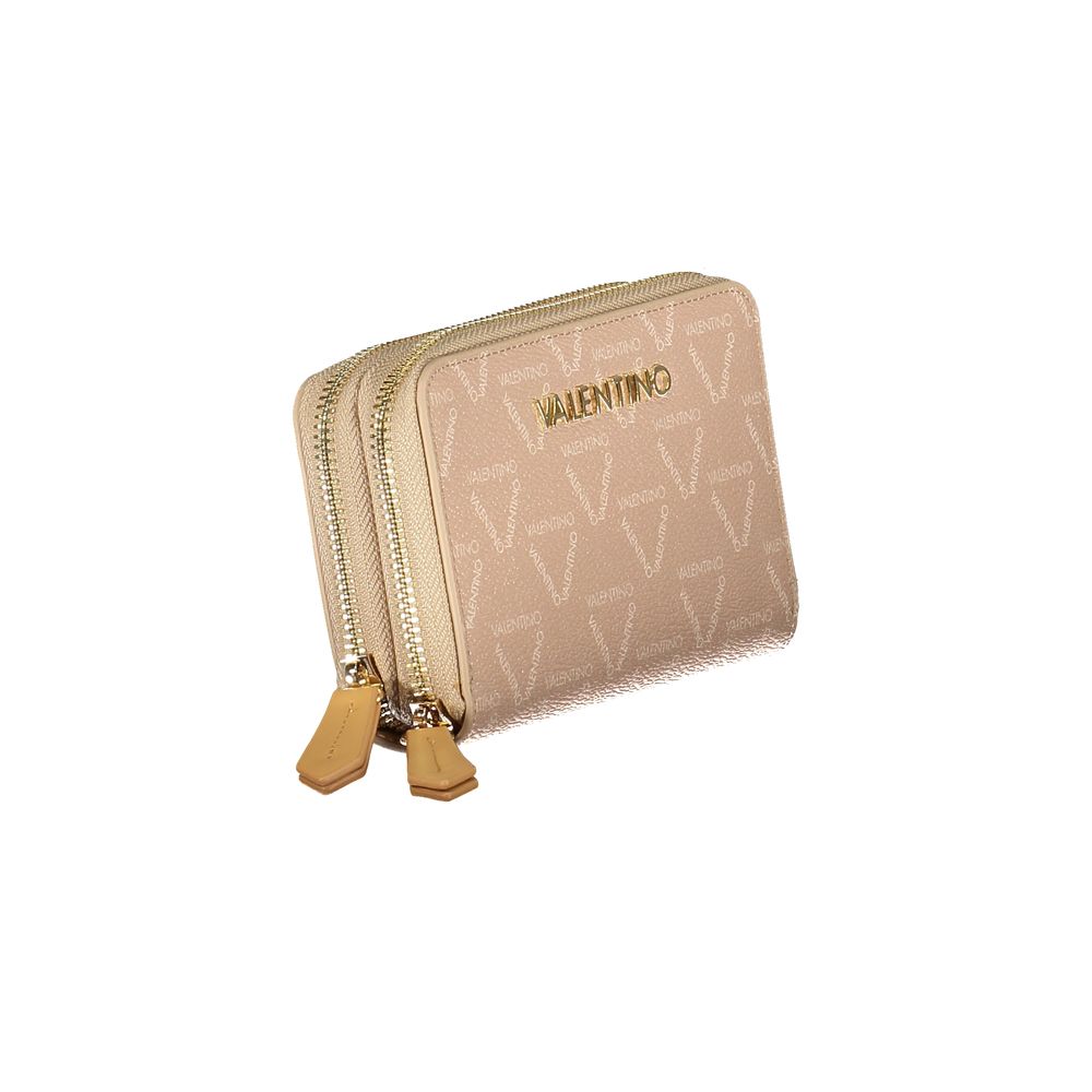 Mario Valentino Beige Faux Leather Women's Wallet with Iconic Logo Closure
