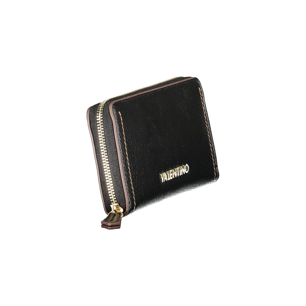 Mario Valentino Black Faux Leather Women Wallet with Zip Closure