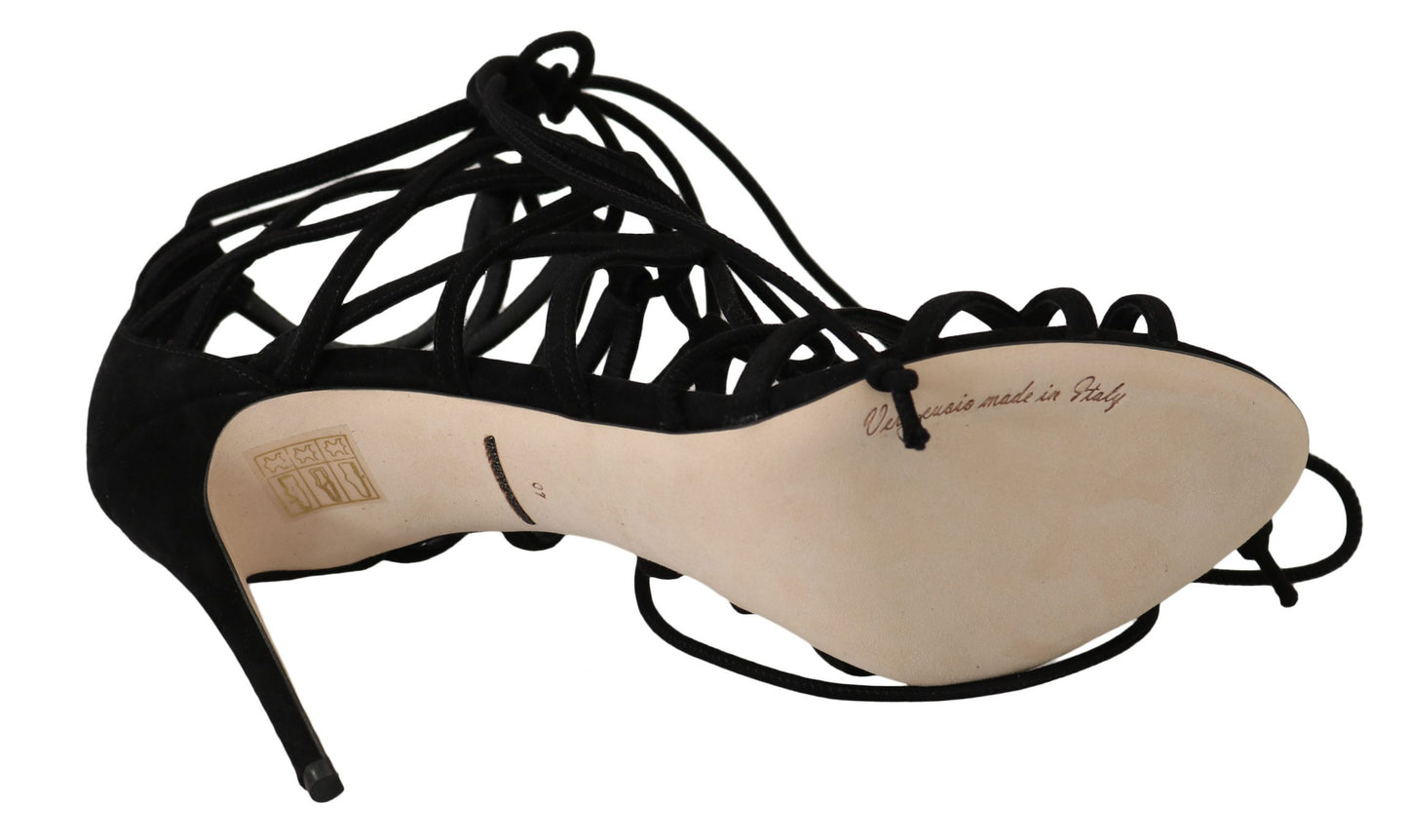 - Elegant Black Suede Gladiator Stilettos
