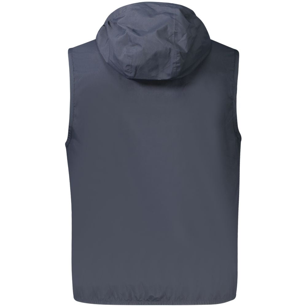 K-WAY Blue Polyester Sleeveless Jacket with Removable Hood