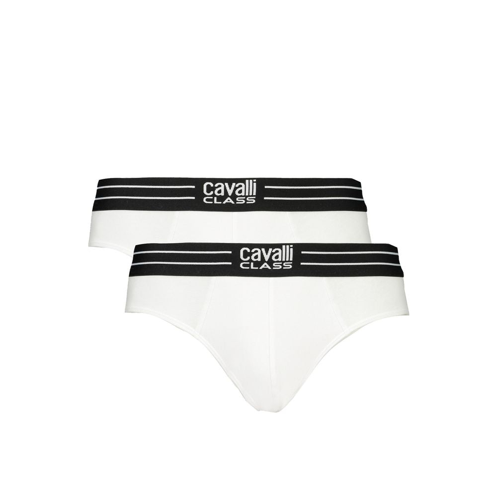 Cavalli Class White Cotton Mens Underwear Bi-Pack Slip