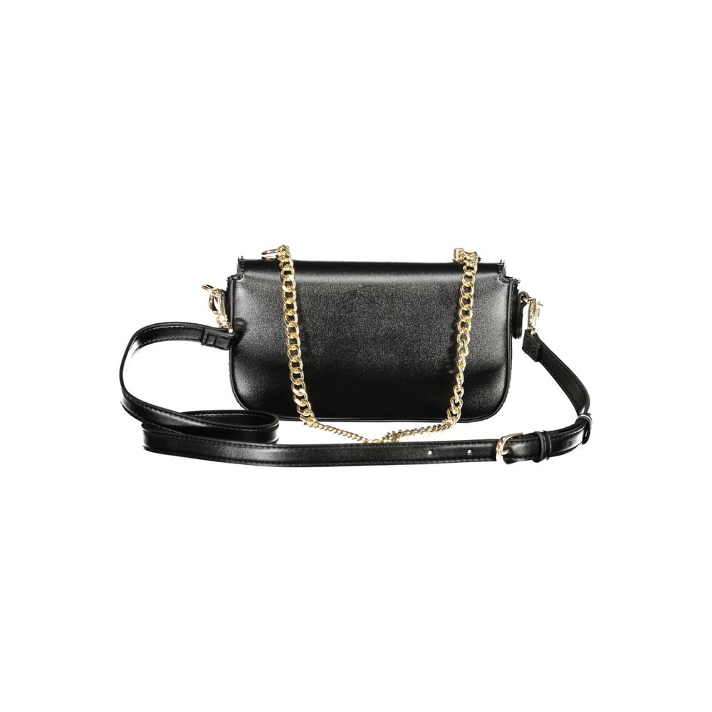 Mario Valentino Black Smooth Leather Handbag with Chain Handle